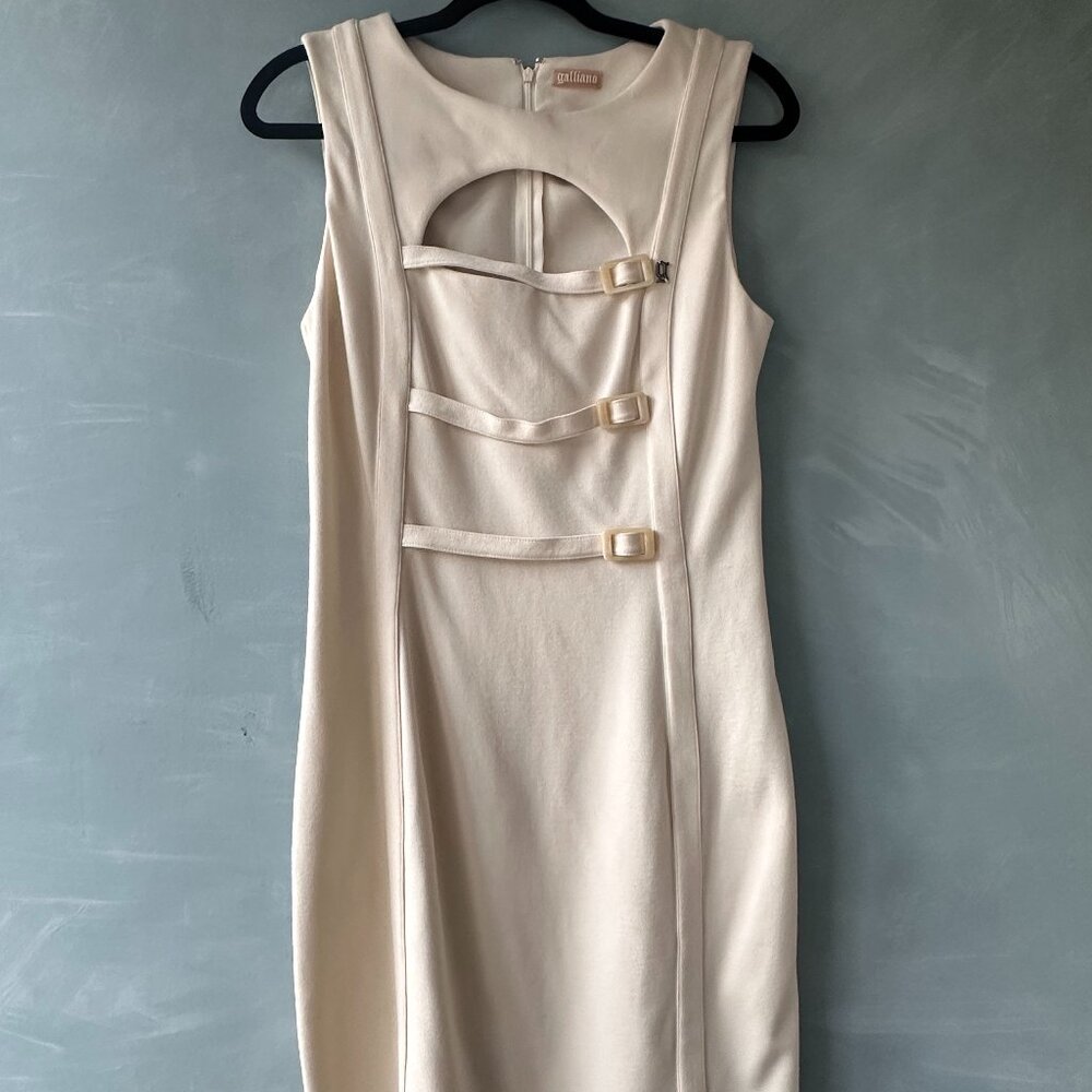 Galliano Key Hole Mini Dress White Cotton